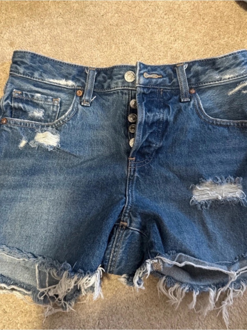 Express Distressed Button-Fly Denim Shorts - Blue